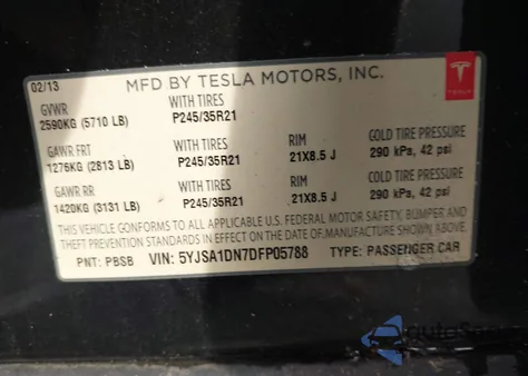 2013 Tesla Model S из США, поврежденный, VIN 5YJSA1DN7DFP05788